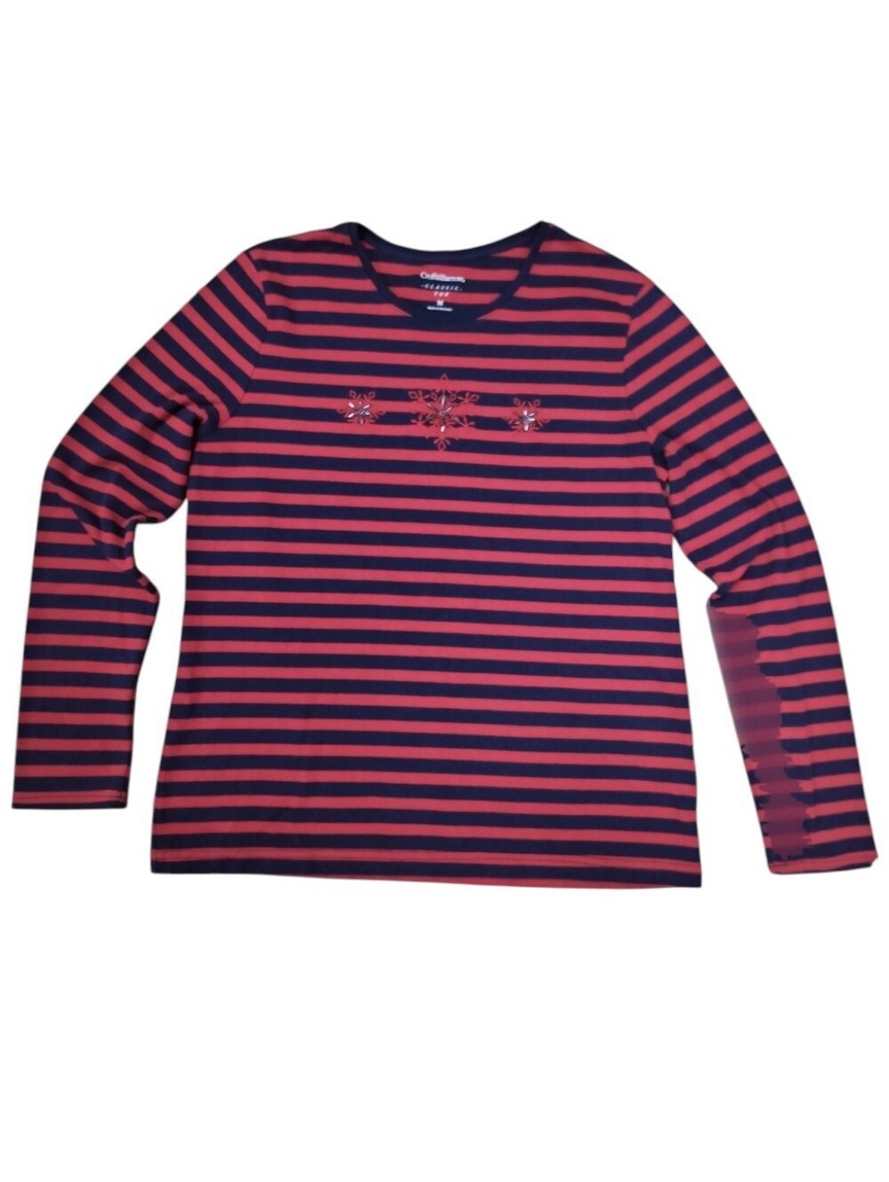 Women’s Red & Black Striped Long Sleeve Embroidered Top M